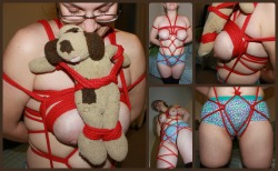 fleurdelady:  Happy Tied-Up Tuesday! Here’s a set of the ever adorable Stuffi_and_Me, and Milkers. Rigging by me. 
