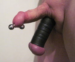 7/16&quot; diameter curved barbell and a 4&quot; leather ball stretcher to add to the fun.