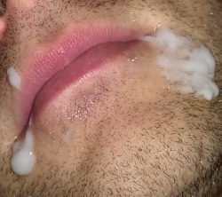hubbynwife:  Wifey gave me a nice blow job tonight. When we went for a hot cum kiss some leaked out all over my face. She made me freeze so she could take a pic. Don’t worry she scooped it into my mouth with her tongue. Hot!