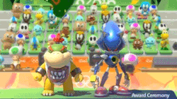 sonichedgeblog:  Unique special team animations when Bowser Jr and Metal Sonic team up in ‘Olympics 2016′ on Wii U. Footage courtesy of Zephiel810  a kid and his robot friend &lt;3
