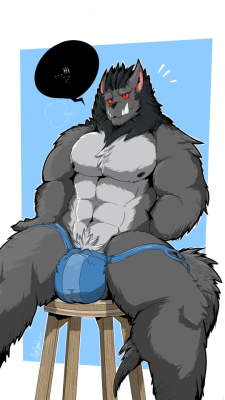 aliensymbol:  New drawing I did, commissioned by Volkmar (on FA) featuring his fluffy OC worgen with a sexy blue jockstrap ^^  