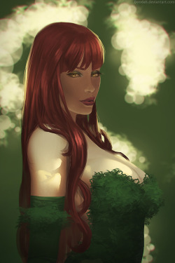 fyeahpoisonivy:  [Image: A full color illustration of DC comics character Poison Ivy. She appears to be in the shad of a tree, turned slightly to the side and giving the viewer a sultry look.] yourzombiefriend:  Poison Ivy fanart by Doodah 