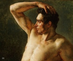 hadrian6:  Detail : Torso in profile of a male nude. 1774 [sic]. Jean Louis Theodore Gericault. French. 1791-1824. oil on canvas. http;//hadrian6.tumblr.com  According to hadrian6, this nude was painted almost 20 years before the author&rsquo;s birth.