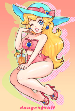 dangerfruit:  The lovely Princess Peach relaxes with some sweet tea~ I miss summer already!   peachy~ ;9