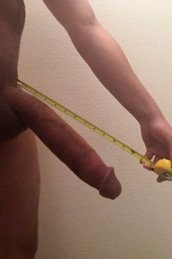 befan:    Official measurement: 13.1 inches. Ho–ly fuck. I’m WAY over 12 now. I can’t believe it!  Sorry for this angle but… it. is. so. heavy. now. It’s really hard to take those POV pics I’ve taken before and try to flex this monster up