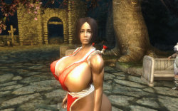 rebisdungeon:  Mai in my Skyrim!For my hobby time, I made NPC themed on Mai Shiranui!I used Mai Clothes MOD CB++ with my Custom Preset, and made her face with ECE, then use its face for NPC with CK and Nifskope.Maya, Mai, Cattleya… Oh there are some