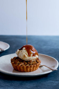 sweetoothgirl:    APPLE &amp; WALNUT CRUMBLE TARTS WITH MISO BUTTERSCOTCH ICE CREAM   
