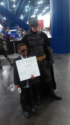 charmingdeadpool:  My brother and I went to comicpalooza. He was Tiny!Tony Stark and every time he saw someone with a batman outfit or shirt or a robin costume, he would go up to them and do this, also he would give them fake money and tell them to buy