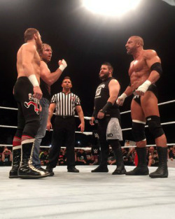 teamtripleh: Triple H and Kevin Owens vs Sami Zayn and Dean Ambrose. Amazing. 