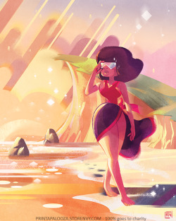 printapalooza:“Garnet at the Beach” by Kelly NguyenThis artwork is part of the Print a Palooza, a Cartoon Network-themed art print fundraiser. 100% of the proceeds will go to Angels on Stage, a nonprofit organization that helps children with special