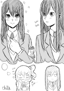 chill-chinchilla:  i wonder, if yuzu ever joined the student council, would she take out her perm and dye her hair to its original color and follow the dress code?? i think she'll legitimately look like mei’s sister  (saburouta’s style is quite