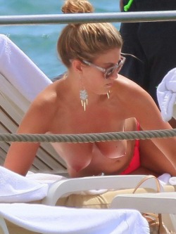 toplessbeachcelebs:Amy WillertonÂ sunbathing topless in CannesÂ (August 2014)