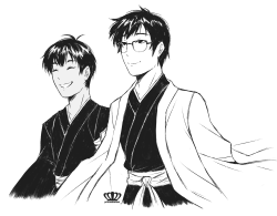 princessharumi:Got a nostalgia kick the other day while watching some old Bleach episodes and afterwards I couldn’t help myself from making a YOI+Bleach AU hehe, I even tried out a new brush and it was a lot of fun c:  