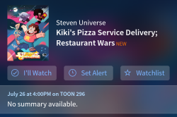 The TV Guide app now lists &ldquo;Kiki&rsquo;s Pizza Service Delivery&rdquo; for Tuesday, July 26th