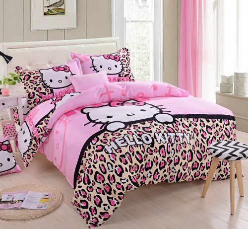 Hello Kitty Bedding Set, T17 Pink Kiss Cartoon Queen Bedding Set 4 Pcs