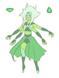 porkapineart:  I know they’ve barely interacted, but I would love to see what Lapis Lazuli and Peridot’s fusion would be like, if they ever fuse. But in the meantime I’d like to contribute my own headcanon!I think maybe they’d become Emerald since