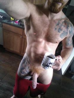 mightymeatycock:  I’ve seen maybe a dozen shots in the last few months with hot dudes, big dongs, and…..coffee mugs.I’m not complaining, just commenting on a trend.I take mine with LOTS of milk and cream…..