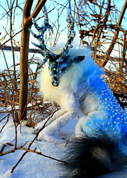 stellar-indulgence:  Handmade Fantasy Creatures (Posable Sculptures)  by Wood-Splitter-Lee Blizzard Stag Galaxy Stag Zal Siberian Arctic Wolf Keeper of the Woodland Star Dust Dragon Fantasy Fire fox Exotic Phoenix Moon Dust Wolf Arctic Tundra Stag 