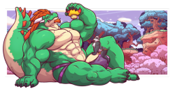 chocofoxcolin: Field Test.  a commission for the big  coolmuffin featuring his badger friend Gruit  doing a field test for those Mega mushrooms and showing him how big he can be :3 also this time laggio let me draw him all muscled and im super happy