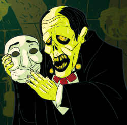 Day twenty one of Drawlloween 2016! Today’s theme is, “Phantom Phriday” (I think that’s a bit cheating, but whatever) so I decided to draw the legendary Lon Chaney as he portrayed the Phantom in the 1925 Universal film, “The Phantom of the Opera”.