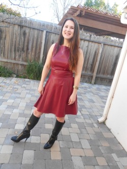 juststeve951: Red Leather Dres from A|X s and Knee High Boots from Jones NY [Nothing to Wear]  ∞ See more shoes, boots and leather photos on @juststeve951.  