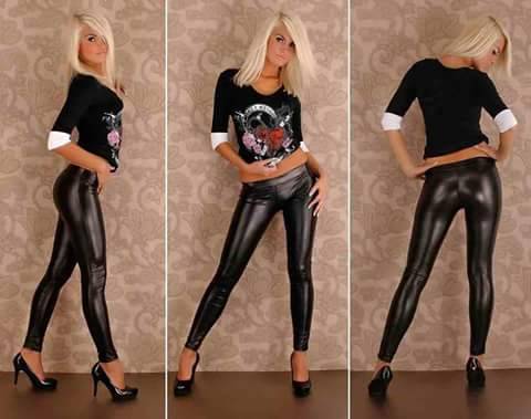 Images of women in tight leather pants and boots