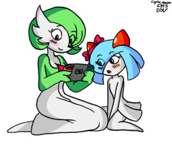 @rakkuguy‘s Gardevoir and Kirlia OCs, Airalin and Serene, playing with a Switch. I’ve been a fan of these two for a while, so I felt it was high time to draw some fanart. 