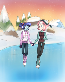 bbrinee:Pearlapis on ice! Thanks to @cubedcoconut for offering to do a simple background… pop over to his blog, he’s a really good artist! This came out really cute, you did an awesome job on Pearl and Lapis! :D