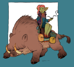 osatokun:  Rhinestone  was kind enought to  commission me to draw my own little goblin Marsh and her big boar!!  I could not be happier &lt;3 &lt;3