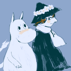 nibblelung:art trade for a friend, I chose the theme snufkin/moomin.. 🌼