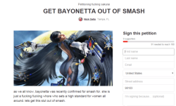 loliphon:  takashi0:  blackan08:  cthutube:  SJWs Start Petition To Get Bayonetta Out Of Smash Bros. No, Seriously.  LOL someone’s REALLY salty  Woooooooow.     Wow so bayonetta is hated? Even tho shes actually a really strong and cool female character?