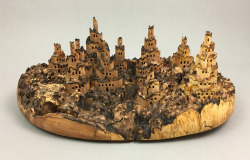 itscolossal:  Miniature Castles Emerge from Burled Wood in Carved Kinetic Sculptures by Uli Kirchler