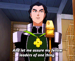 iruka-2013:  cainora: That was just some tough rhetoric to let people know that we mean business.  I went into this episode know that that the eponymous coronation wasn’t going to go smoothly, but I expected some sort of violent coup by Kuvira’s forces,