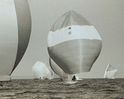 Old school - A Scow with symmetric spinnaker. Â That&rsquo;s HUGE!
