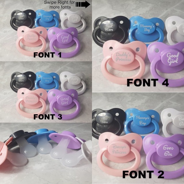 little-miss-la:Our adorable adult pacifiers/dummies are on the shop now. Available in 5 colours these can be customised with any word you would like 😄 for £16.99 with free worldwide first class tracked shipping.ADULT ADBL custom pacifier dummy in