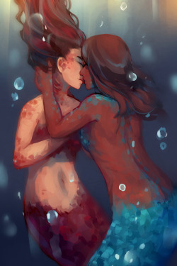 walkingnorth-art:  Korrasami week day 2: Breathless I gave Korra long hair for this one, because what’s the point of a mermaid AU without long, floaty hair?  &lt;3 &lt;3 &lt;3