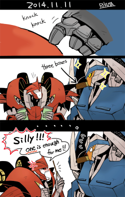 ask-dr-knockout:  rikuta:  POCKY DAY!!!!! Sorry about my poor English…  Break down is evidently not very good at sharing… 