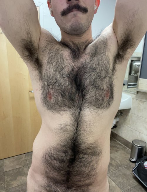 hairy-fairies12:  papillon52:  Such Manly Sexiness   This beautiful cleanshaven bear has a cute moustache, as well as sprouting a magnificent hairy chest that merges with his luscious pitfur and is joined to his fabulously furrry tummy by his “treasure