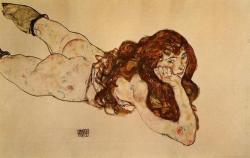 artist-schiele:  Female Nude Lying on Her Stomach, 1917, Egon Schiele