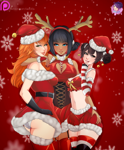 Merry Christmas everybody!Artemis, Neith and Jing Wei from SMITE &lt;3, have you been Naughty or Nice? C:Nude and Lace versions on my Patreon. Soon in GR for direct purchase. &lt;3