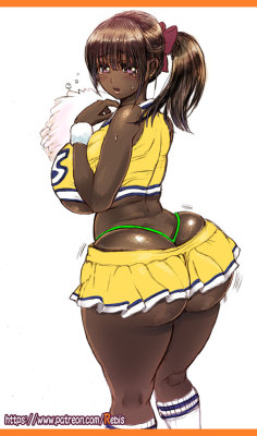 rebisdungeon:  Tisha, an ebony cheerleader from my PatreonShe is Tisha, a character for my coming (but not started yet) project. She was started as a doodle in my Patreon, then named by my Patrons via a naming contest.Recently I’m a big fan of phat