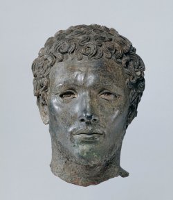 hismarmorealcalm:  Portrait of a North African Man  300 – 150 B.C.  Found in Cyrene, Libya. Bronze and bone  The British Museum 