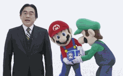 suppermariobroth:  Mario and Luigi fighting for the die in the announcement of Mario Party for the 3DS.