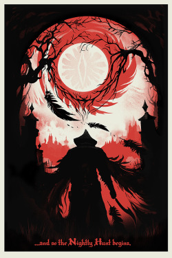 grainock:  …and so the nightly hunt begins.  Bloodborne inspired screen print available now but only printing 50!  http://sparklycrow.com/collections/silkscreen-prints/products/and-so-the-nightly-hunt-begins 