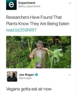 the-x-button:  peacefulveg: trilllizard666:  gaypussyretard:  innblooom:  Joe Rogan has a real fucking problem. Like, its such a shame people listen to any of his bullshit at all, about vegans and veganism. He is pathetic, being an anti vegan. It isn’t