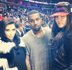 kim kanye and khloe at the clippers game