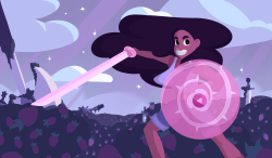haru-no-hikaru:  Stevonnie at the Strawberry Battlefield.  I had wanted to do some animation, with wind blowing their hair and blue shirt, but my attempts failed.  It looks awesome as a still picture anyway, but what could have been was cool.  I’m