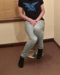 cutewetmess:Sitting &amp; Wetting On A StoolCUTEWETMESS.COM presents a photoset, taken from a video of me perching on a stool, fidgeting and moaning with desperation. I hold on for as long as I can, but eventually I lose control, pissinng my jeans!The
