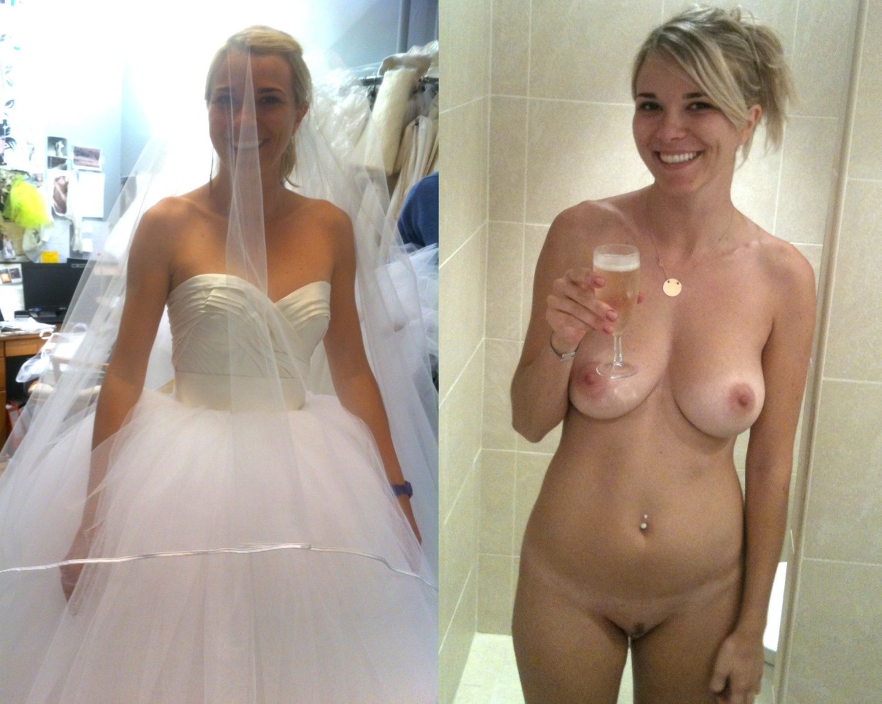 Nude bride dressed undressed
