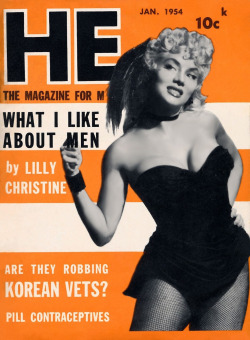 Lilly Christine is featured on the January ‘54 (Vol.1-7) cover of ‘HE’; a popular 50’s-era Men’s Pocket Digest..